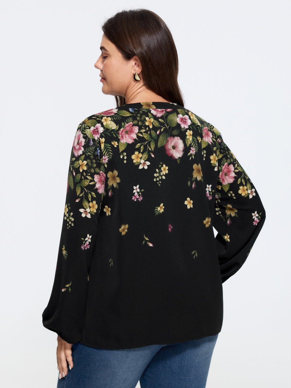 Floral Print Button Front Chiffon Blouse