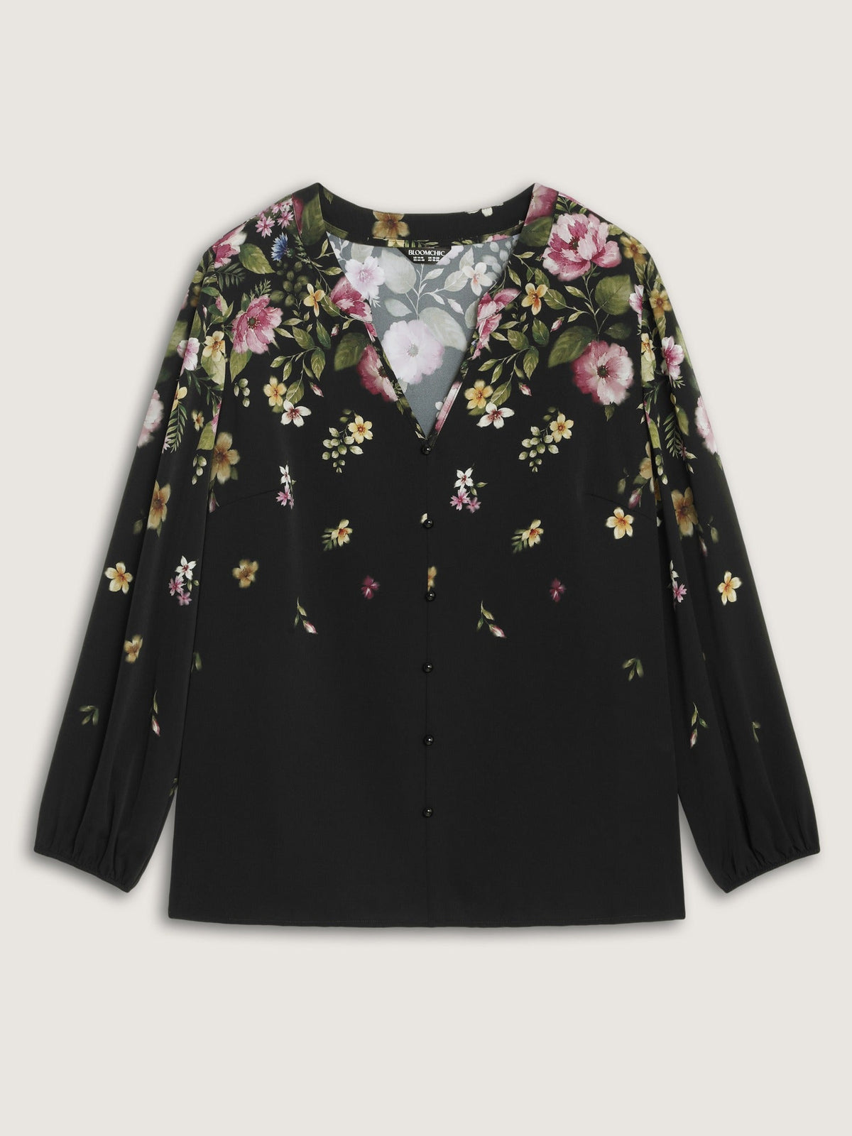 Floral Print Button Front Chiffon Blouse