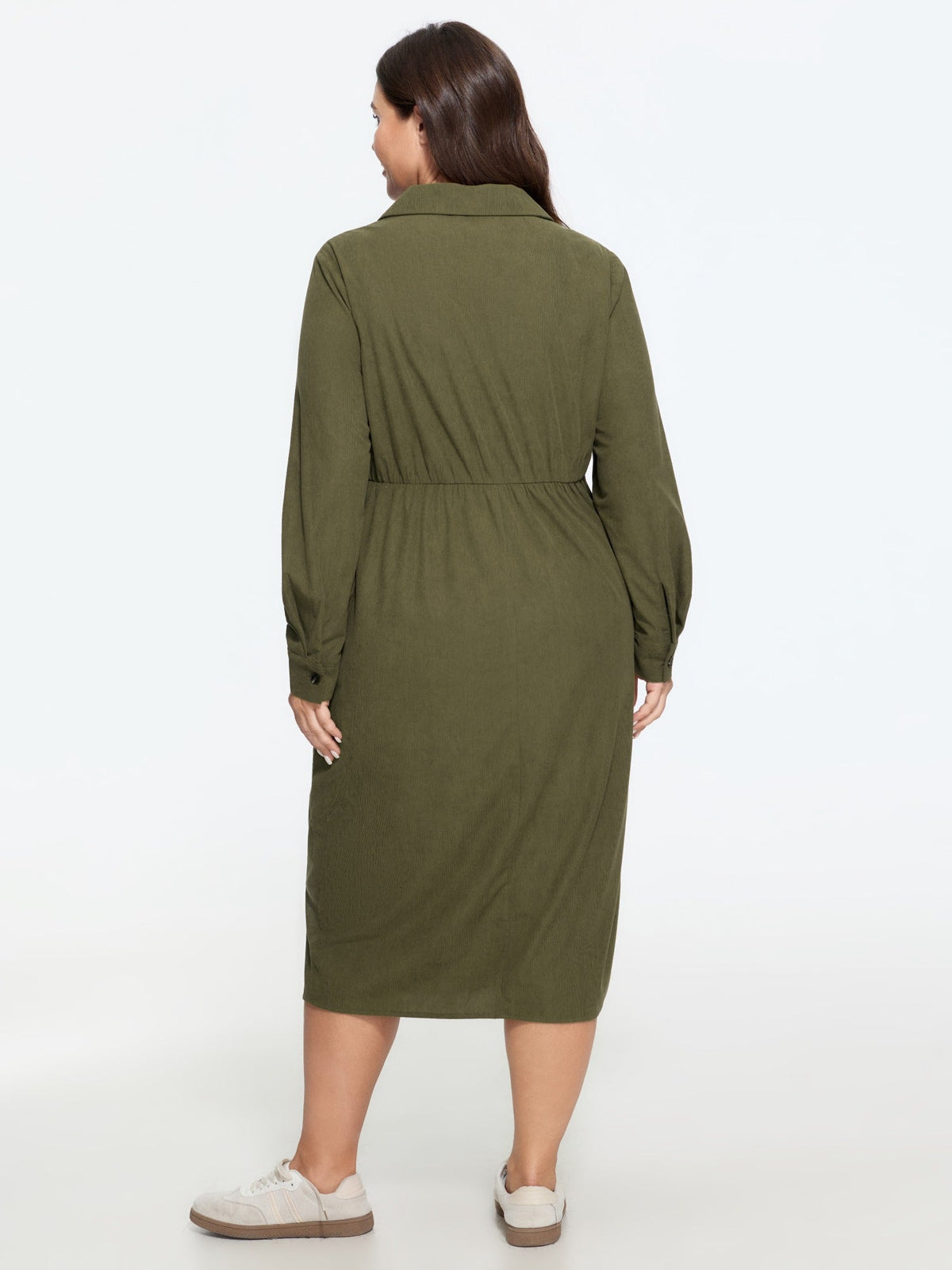 Lapel Collar Button Front Tie Waist Midi Dress