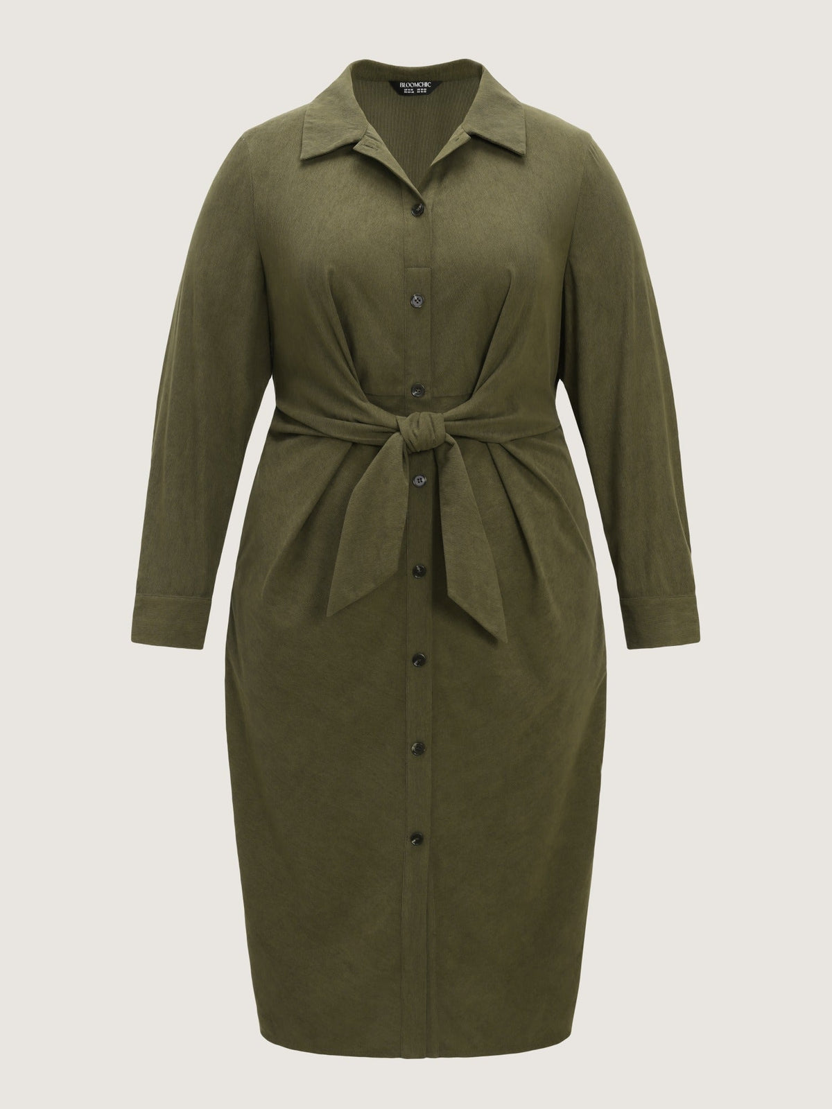 Lapel Collar Button Front Tie Waist Midi Dress
