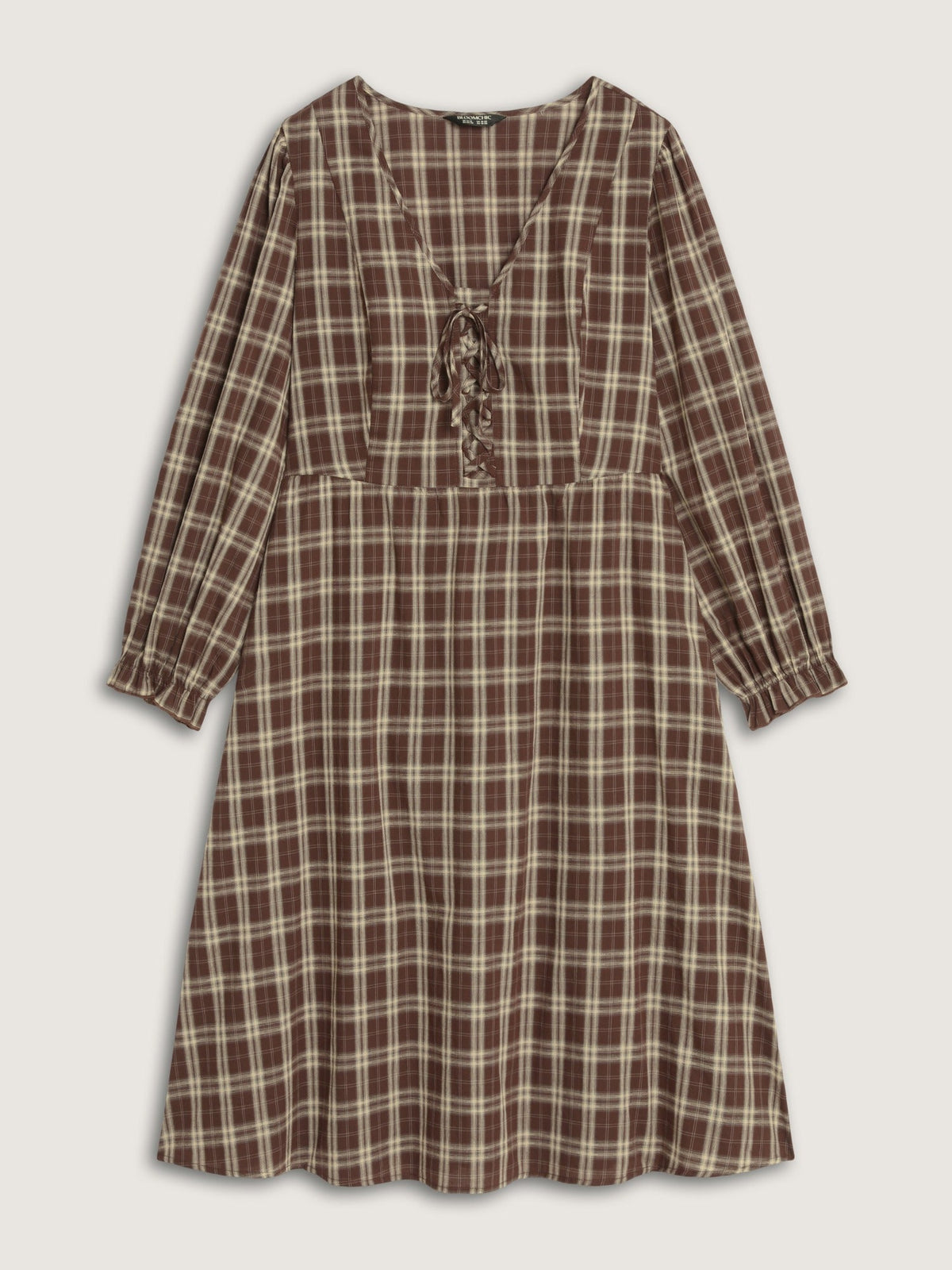 Plaid V Neck Tie Front Midi Dress
