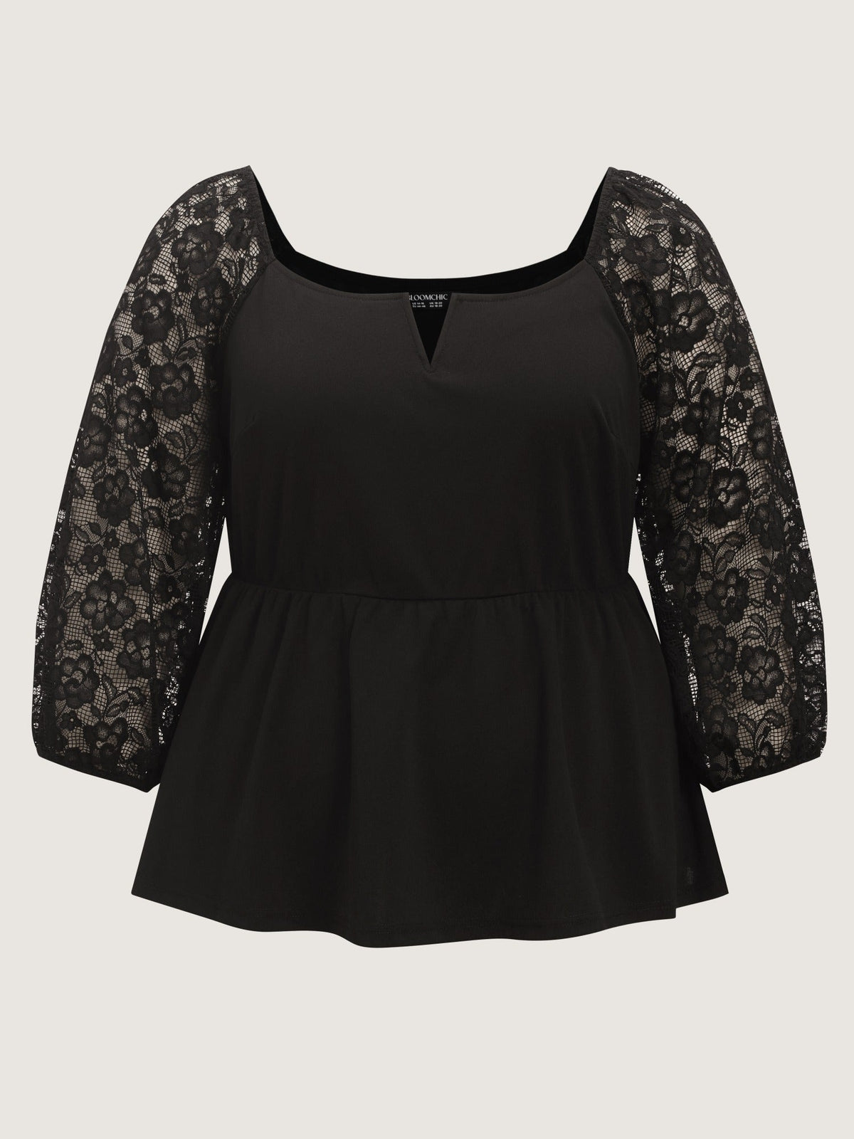 Square Neck Lace 3/4 Sleeve Peplum Blouse