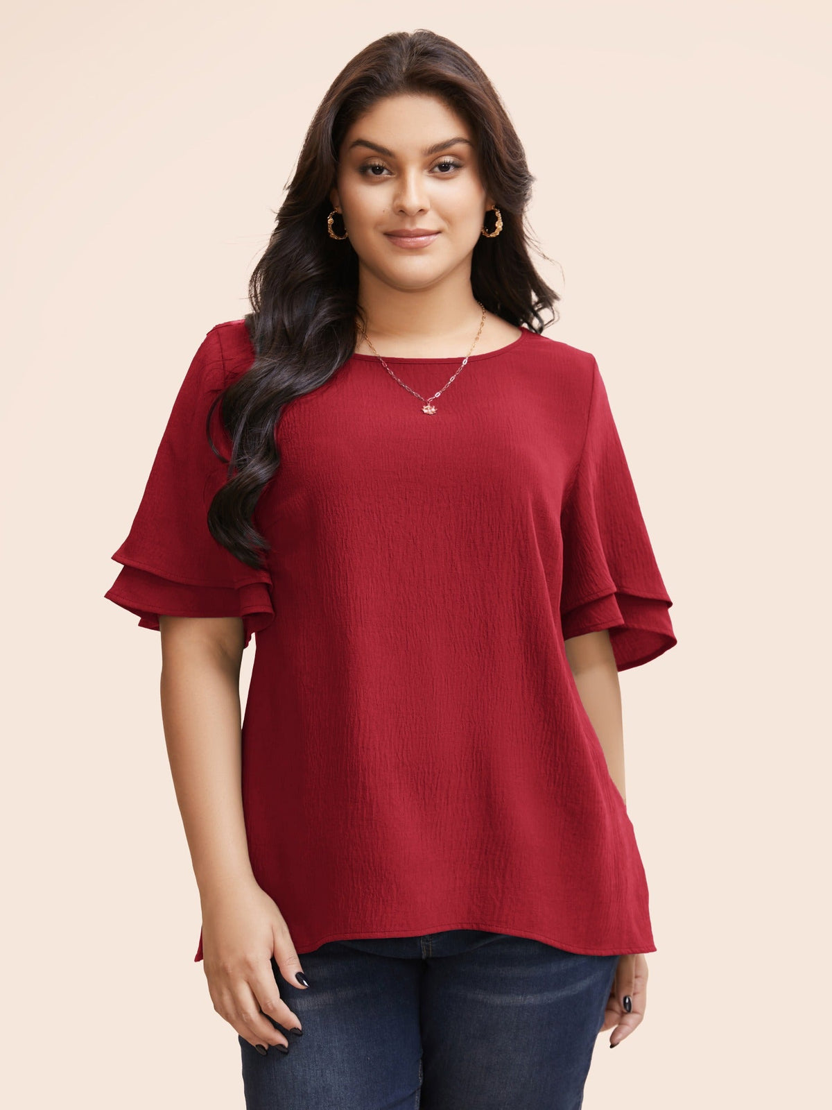 Solid Tiered Ruffles Split Hem Blouse