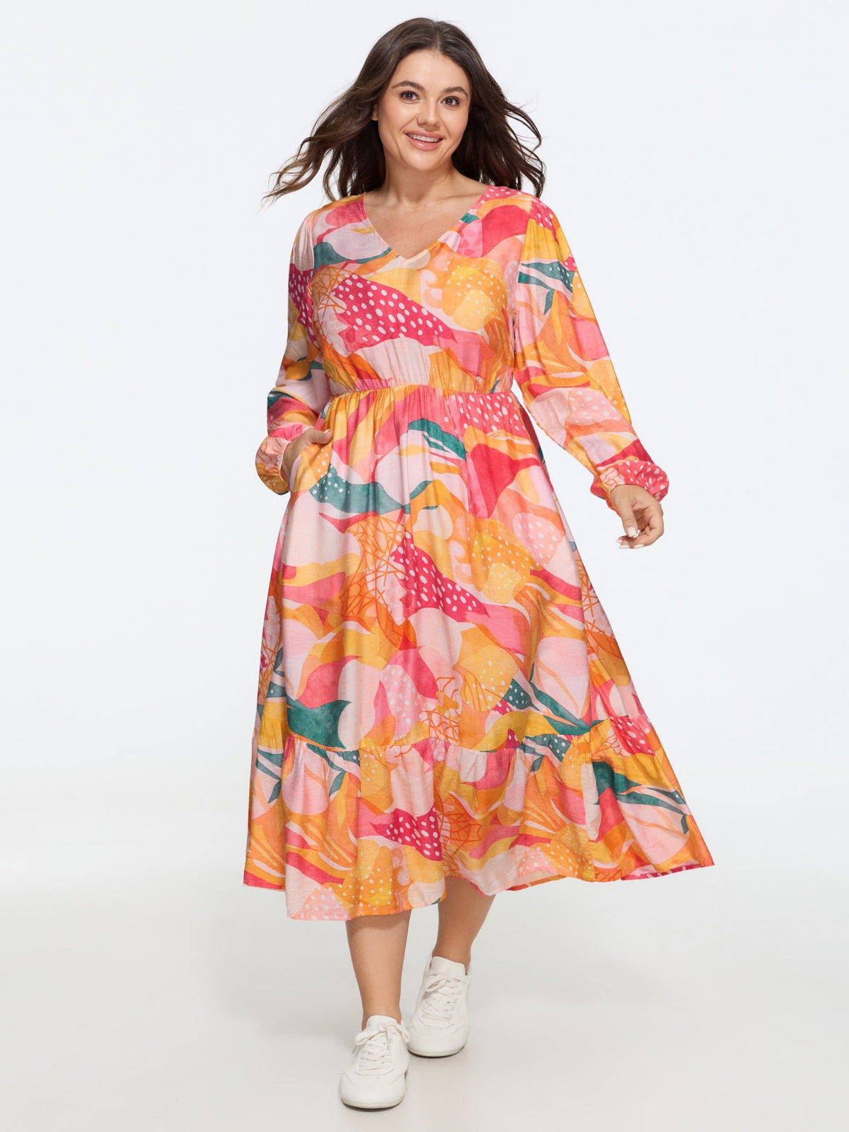 Supersoft Abstract Floral Print Pocket Midi Dress