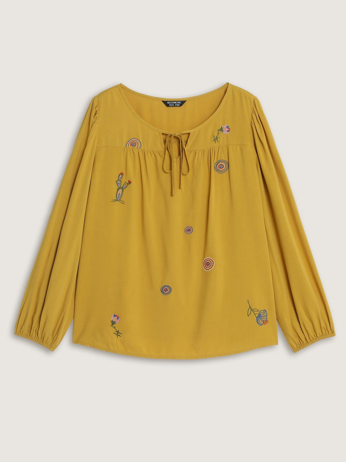 Supersoft Floral Embroidered Tie Neck Blouse
