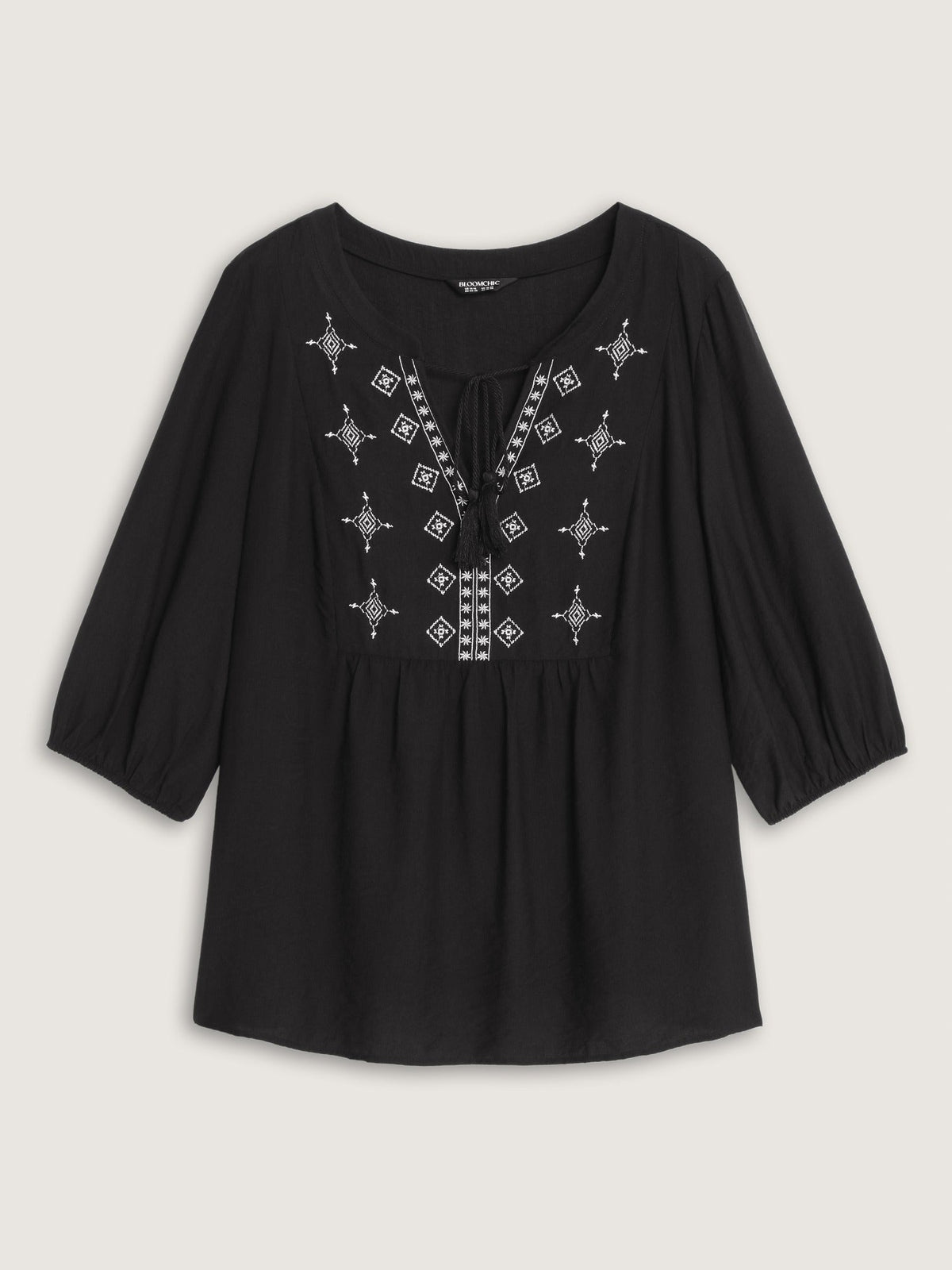 Supersoft Boho Embroidered Tassel Tie Blouse