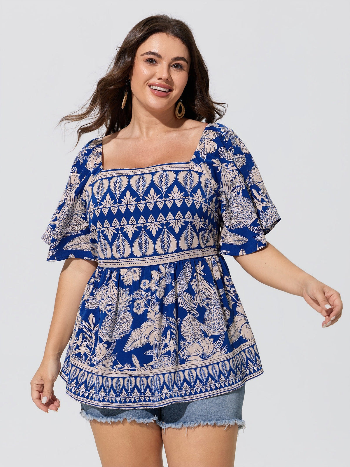 Floral Print Shirred Front Blouse