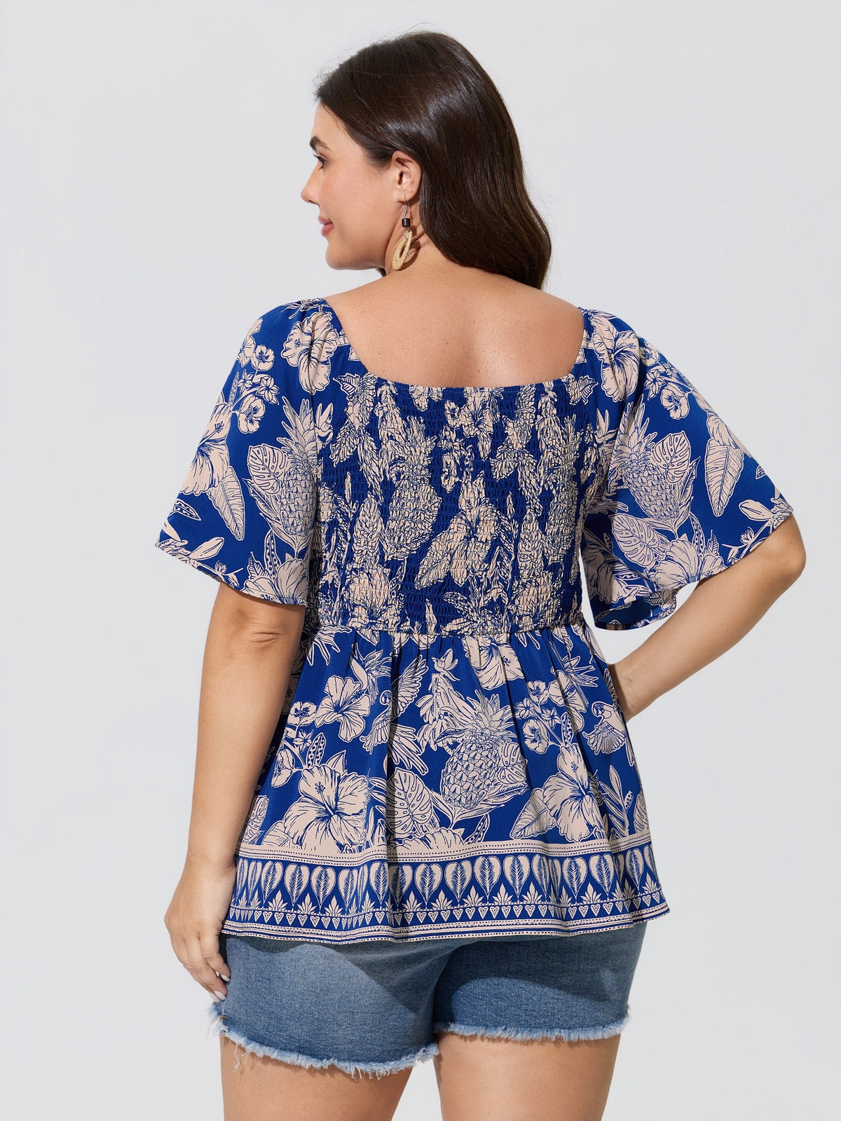 Floral Print Shirred Front Blouse