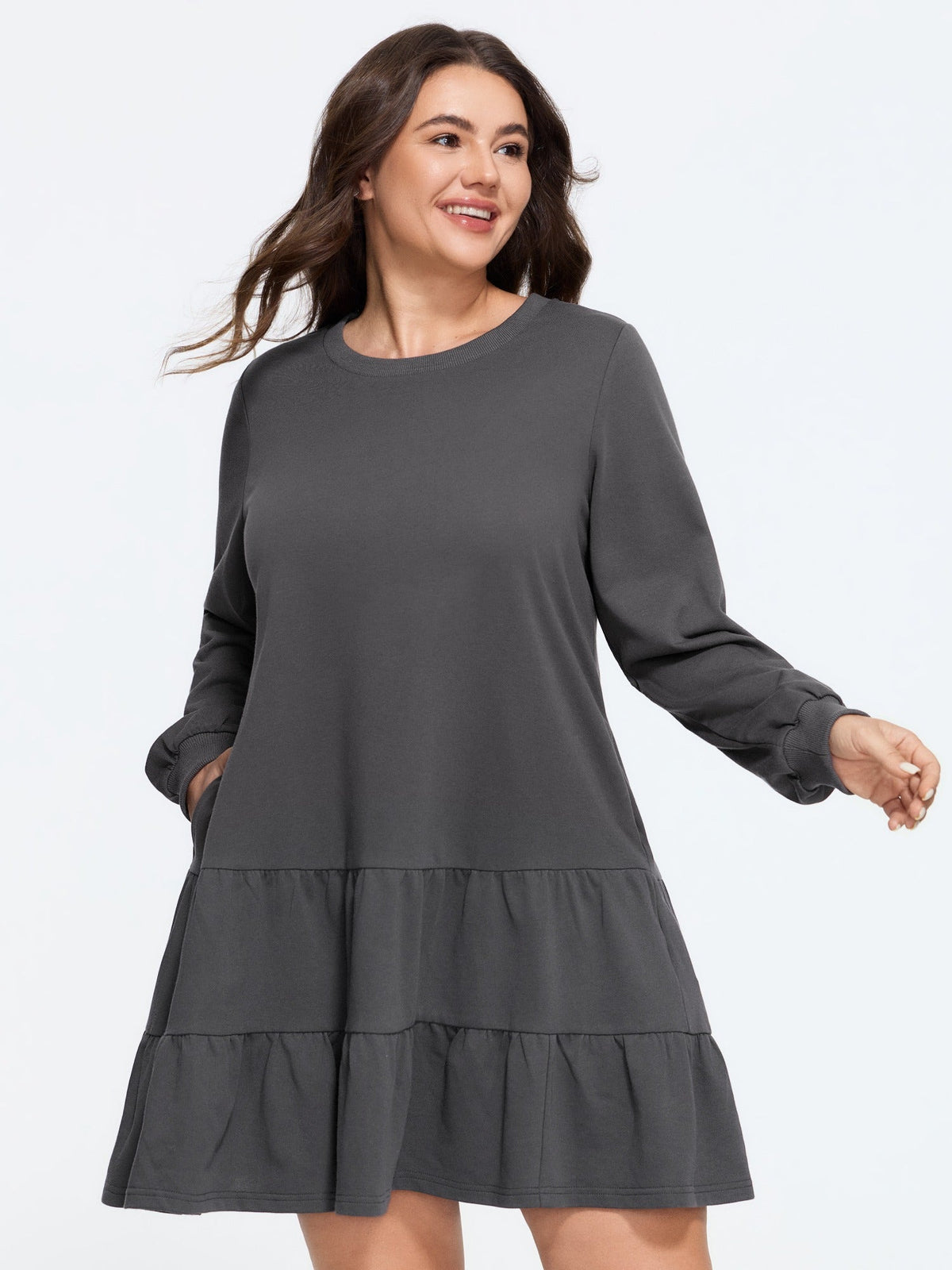 Crew Neck Tiered Ruffle Mini Dress