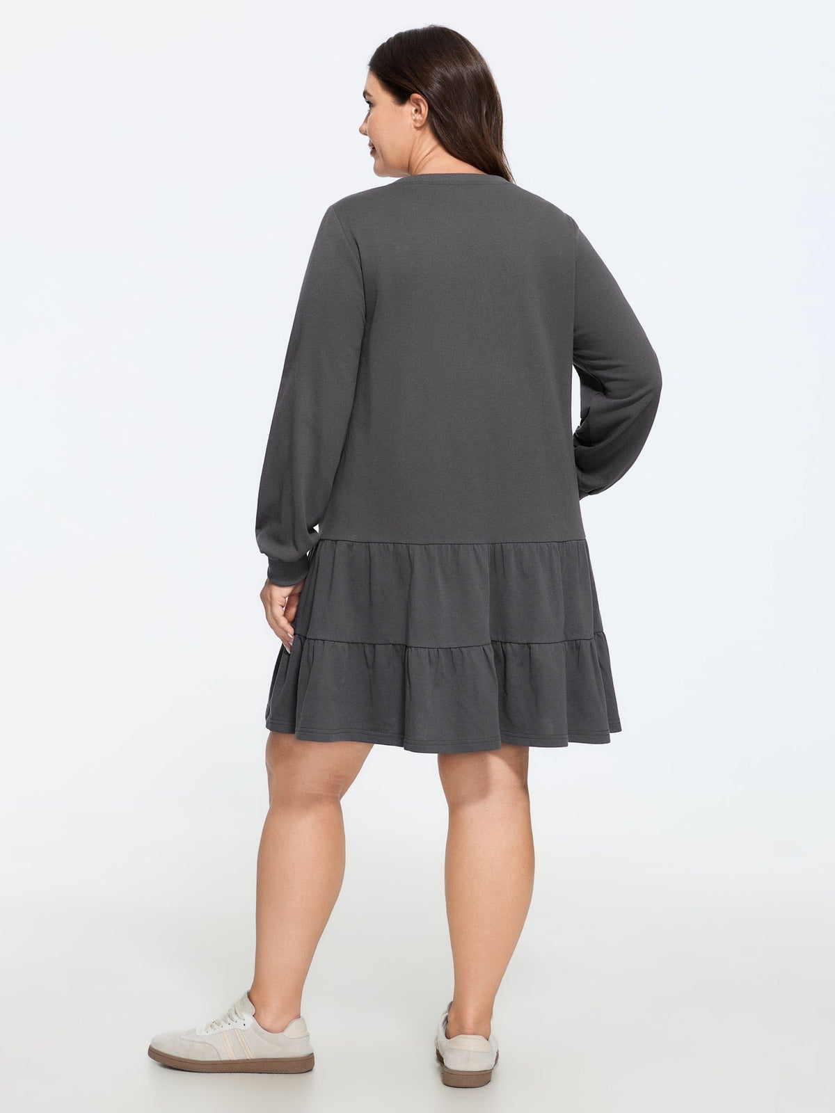 Crew Neck Tiered Ruffle Mini Dress