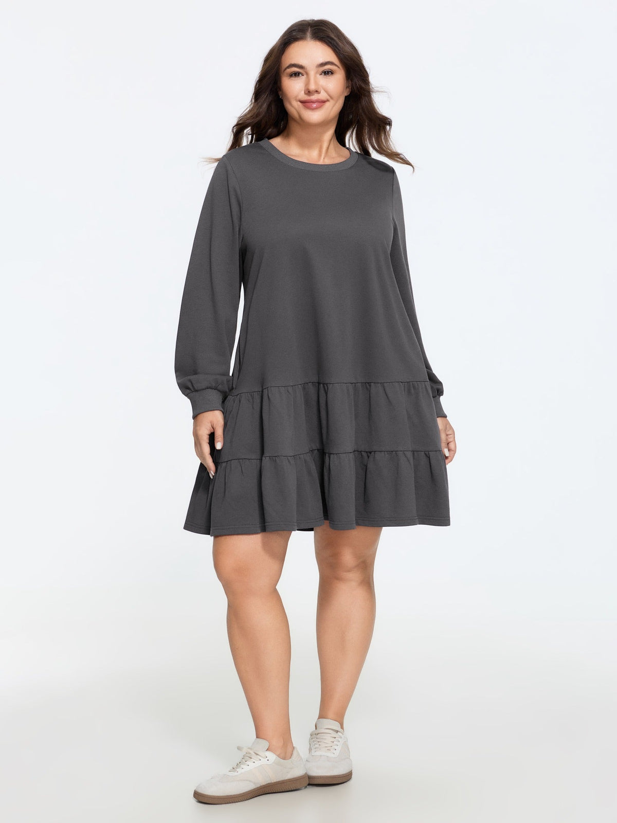 Crew Neck Tiered Ruffle Mini Dress
