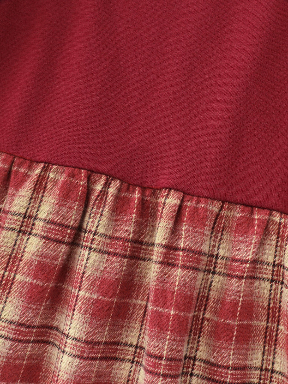 Plaid Patchwork Round Neck Babydoll Blouse