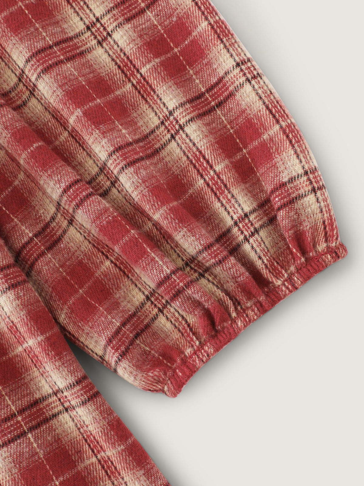 Plaid Patchwork Round Neck Babydoll Blouse