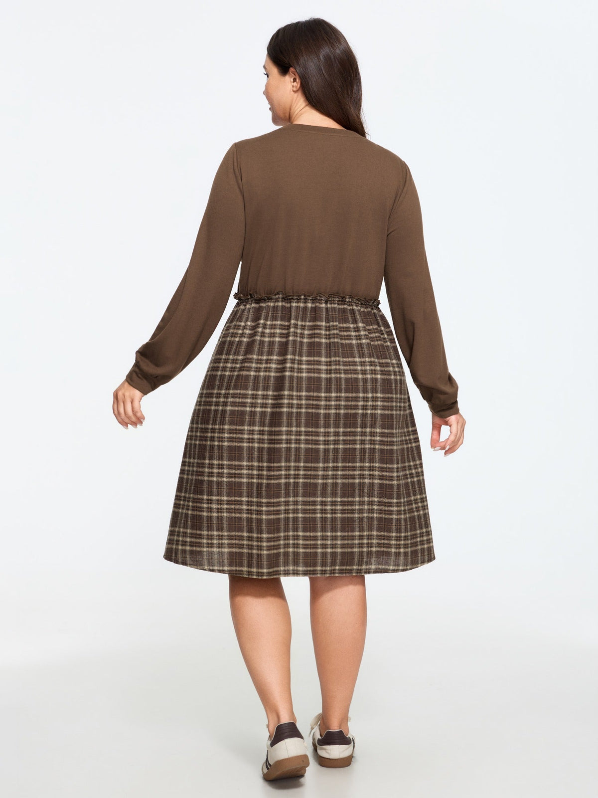 Plaid Patchwork Round Neck Mini Dress