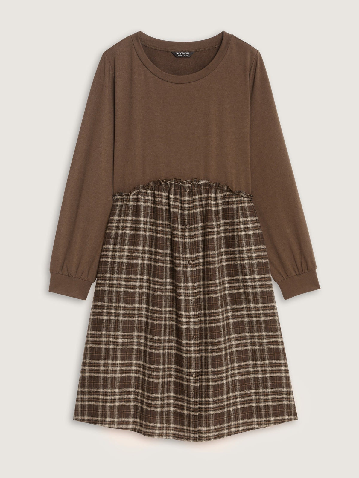 Plaid Patchwork Round Neck Mini Dress