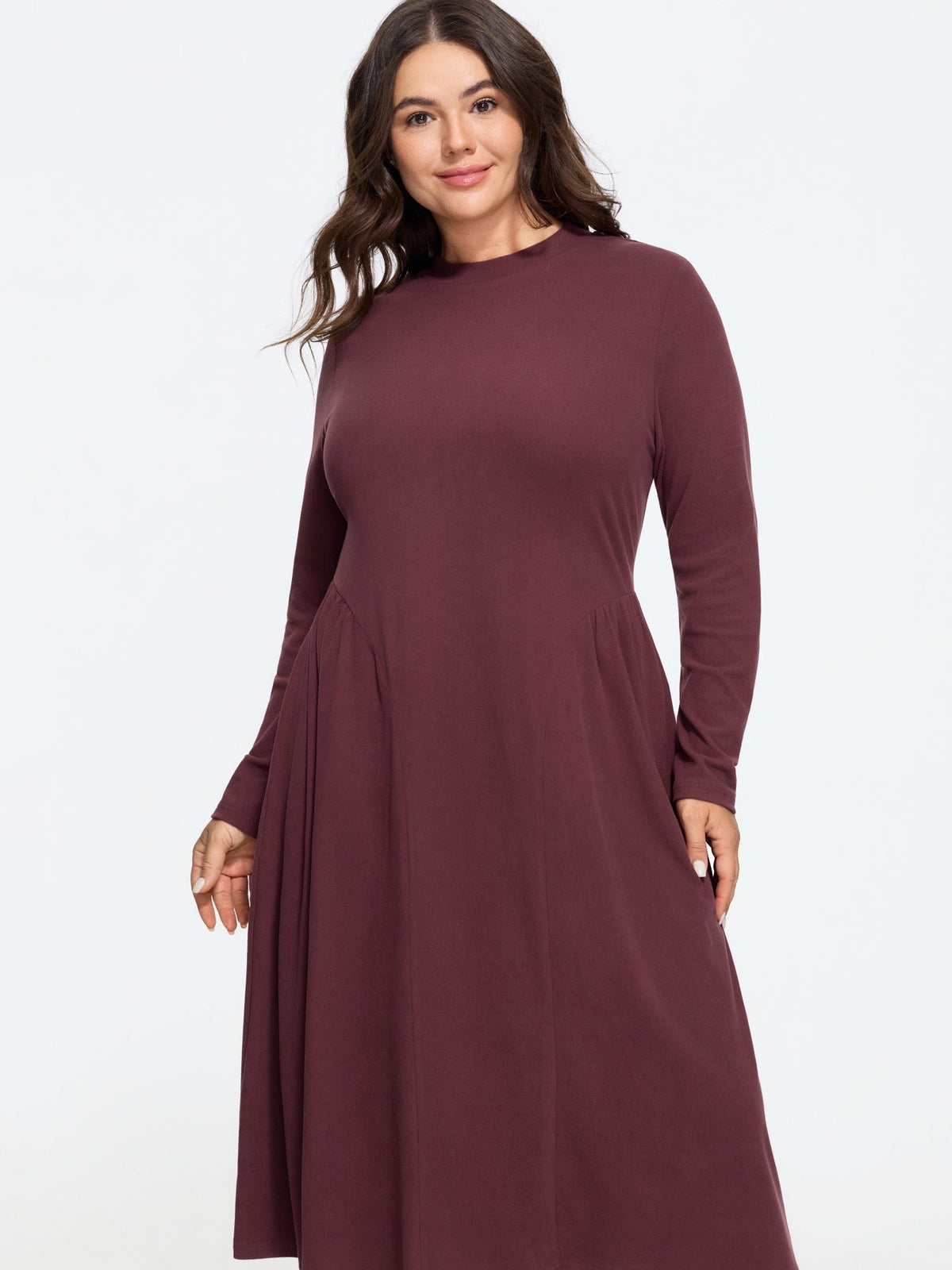 Supersoft Crew Neck Ruched Waist Midi Dress