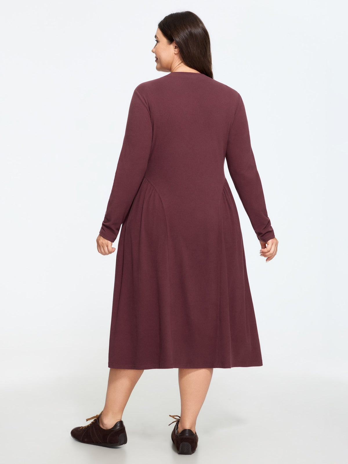 Supersoft Crew Neck Ruched Waist Midi Dress