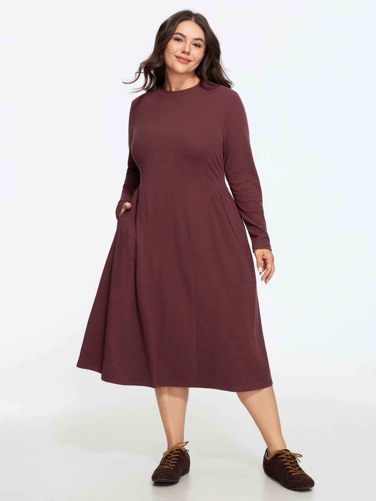 Supersoft Crew Neck Ruched Waist Midi Dress