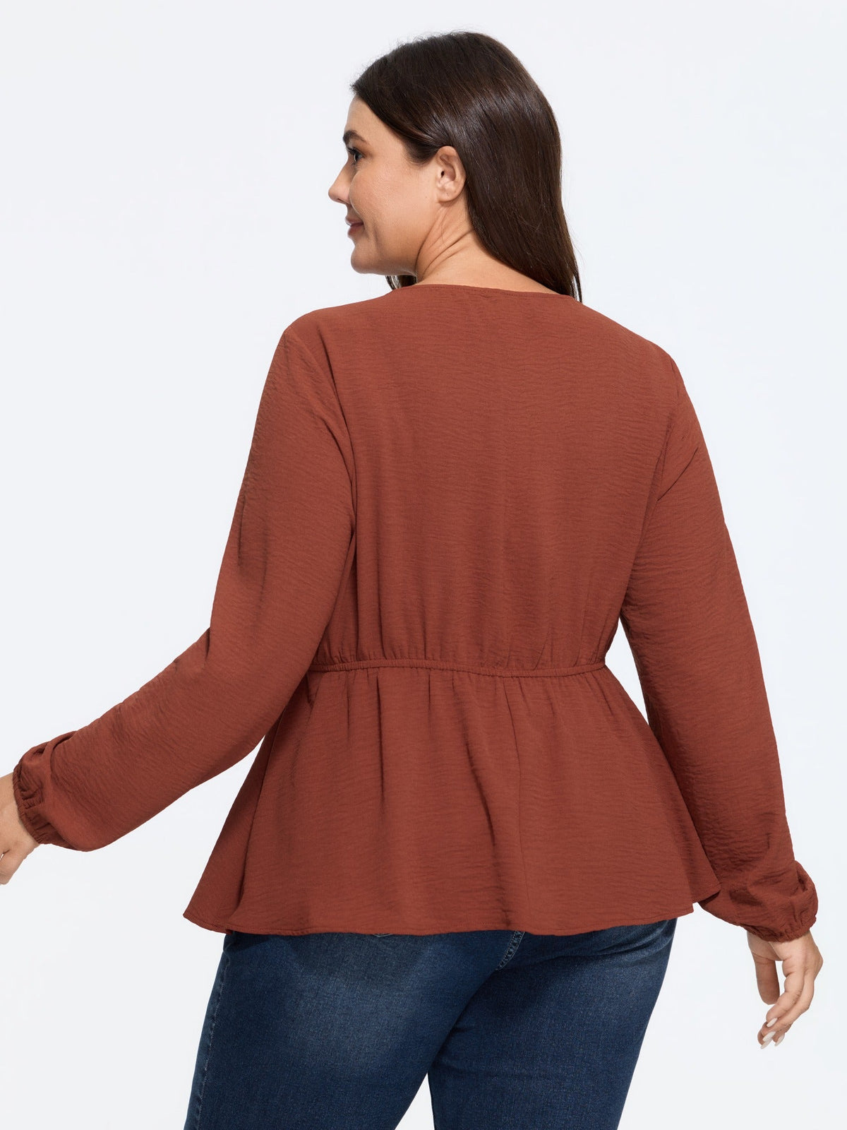 V Neck Drawstring Waist Ruched Blouse