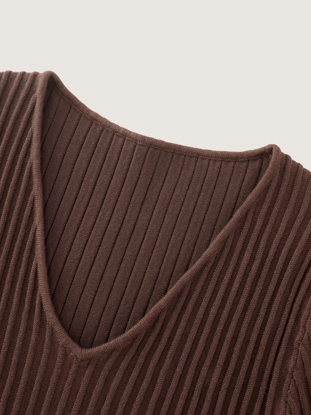 V Neck Flared Cuff Ribbed Knit Sweater Dress