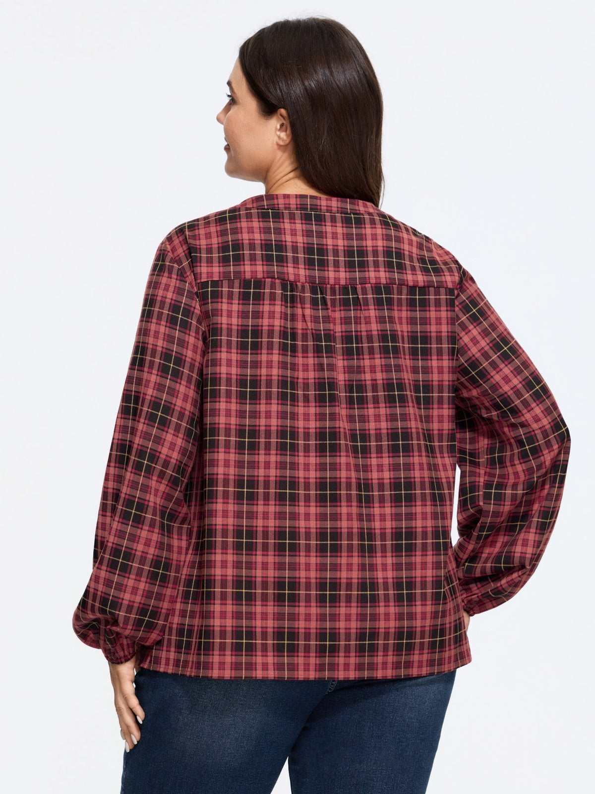 Plaid Round Neck Button Front Shirt