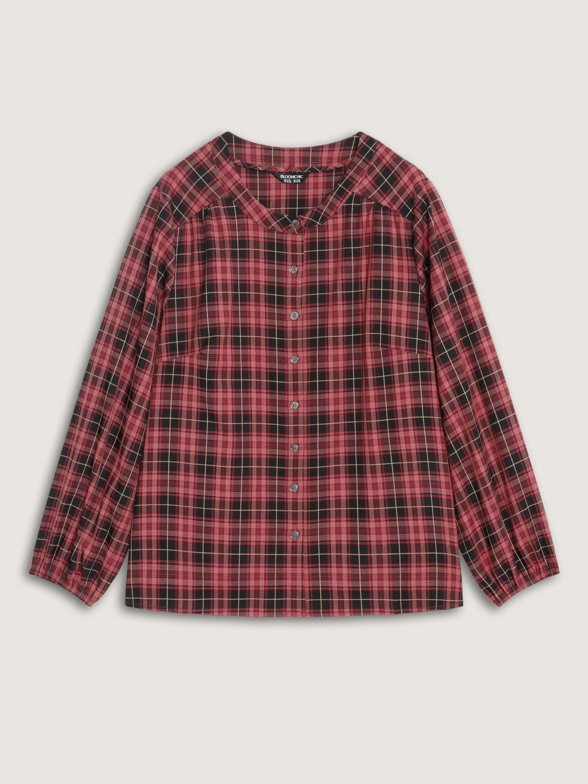 Plaid Round Neck Button Front Shirt