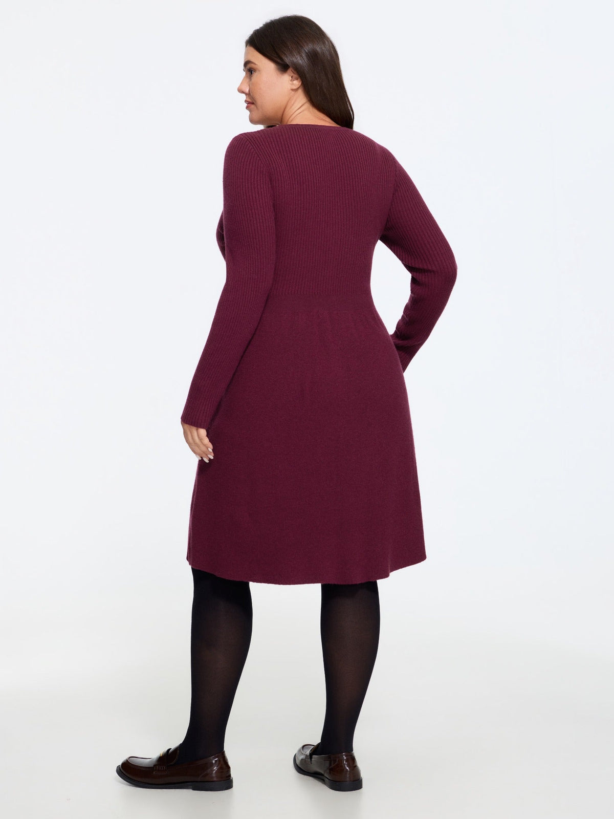 Square Neck Button Front Ribbed Knit Sweater Dress