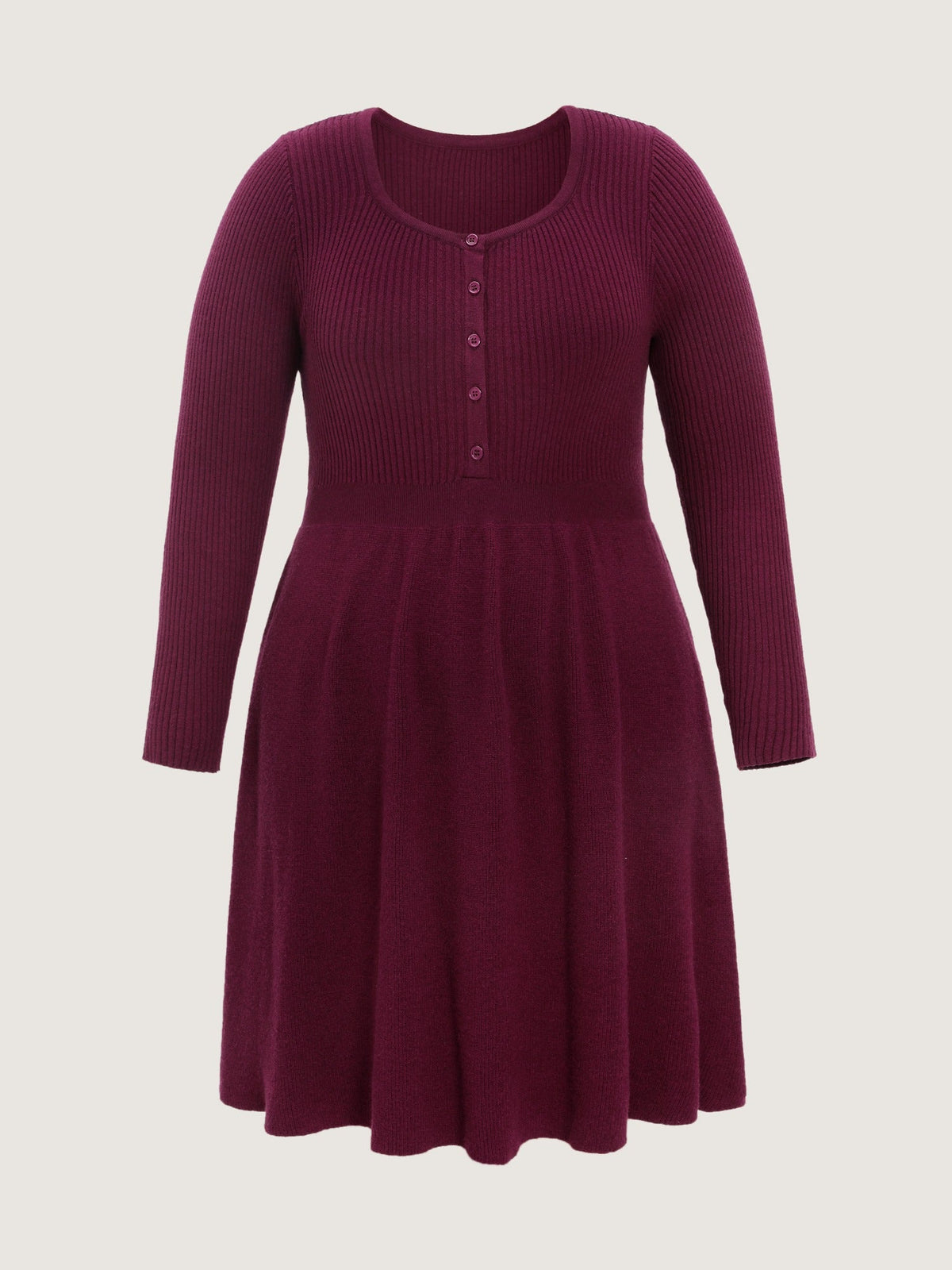 Square Neck Button Front Ribbed Knit Sweater Dress