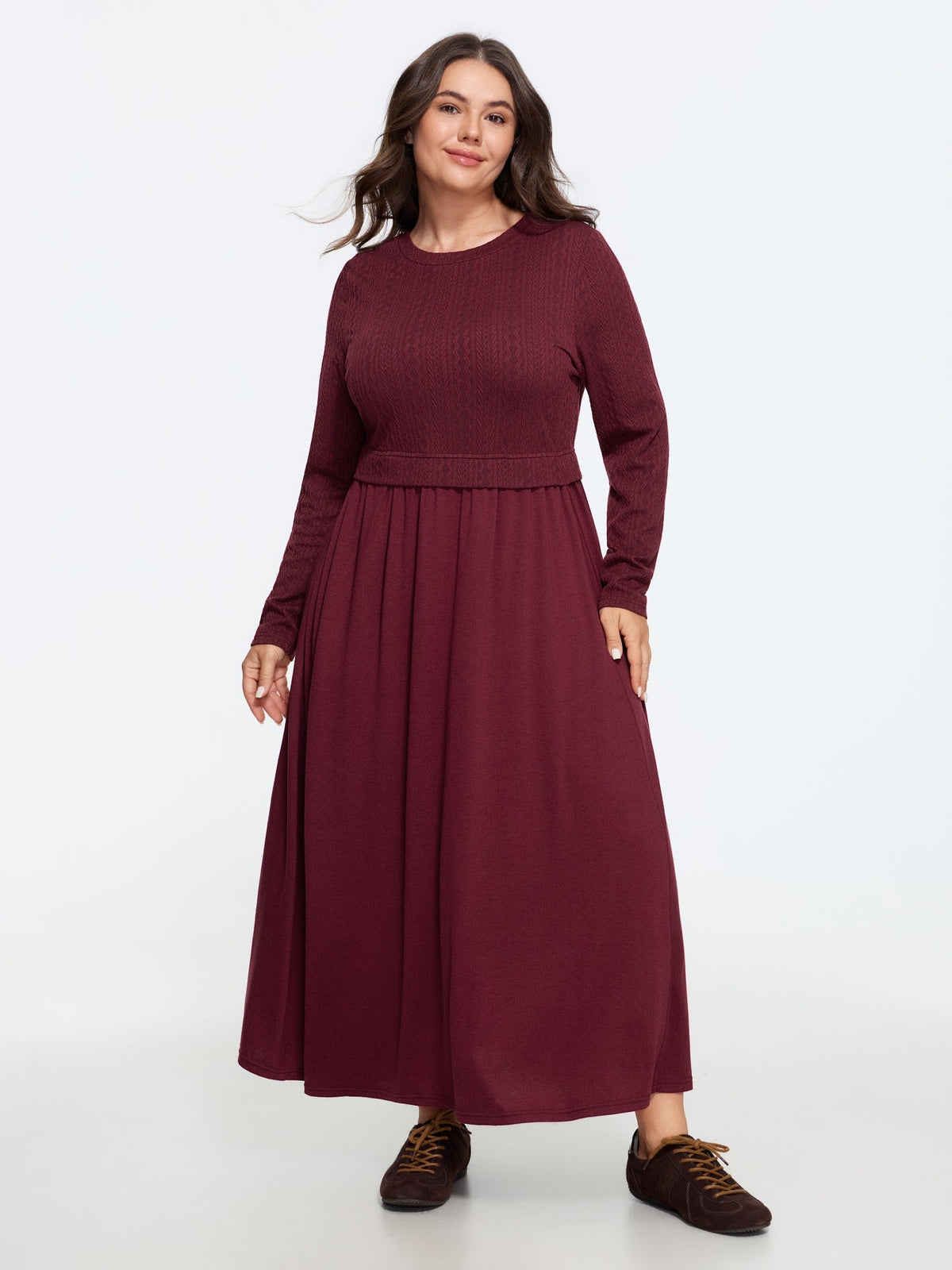 Supersoft Patchwork Cable Knit Maxi Dress