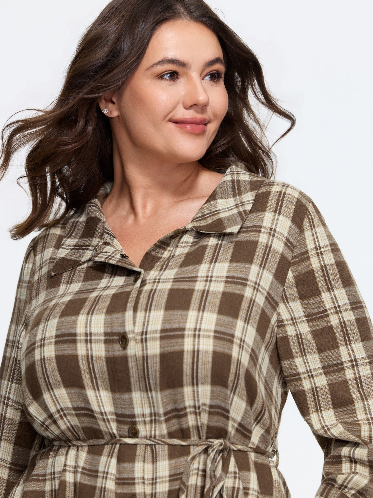 Plaid Belted Waist Button Front Mini Dress