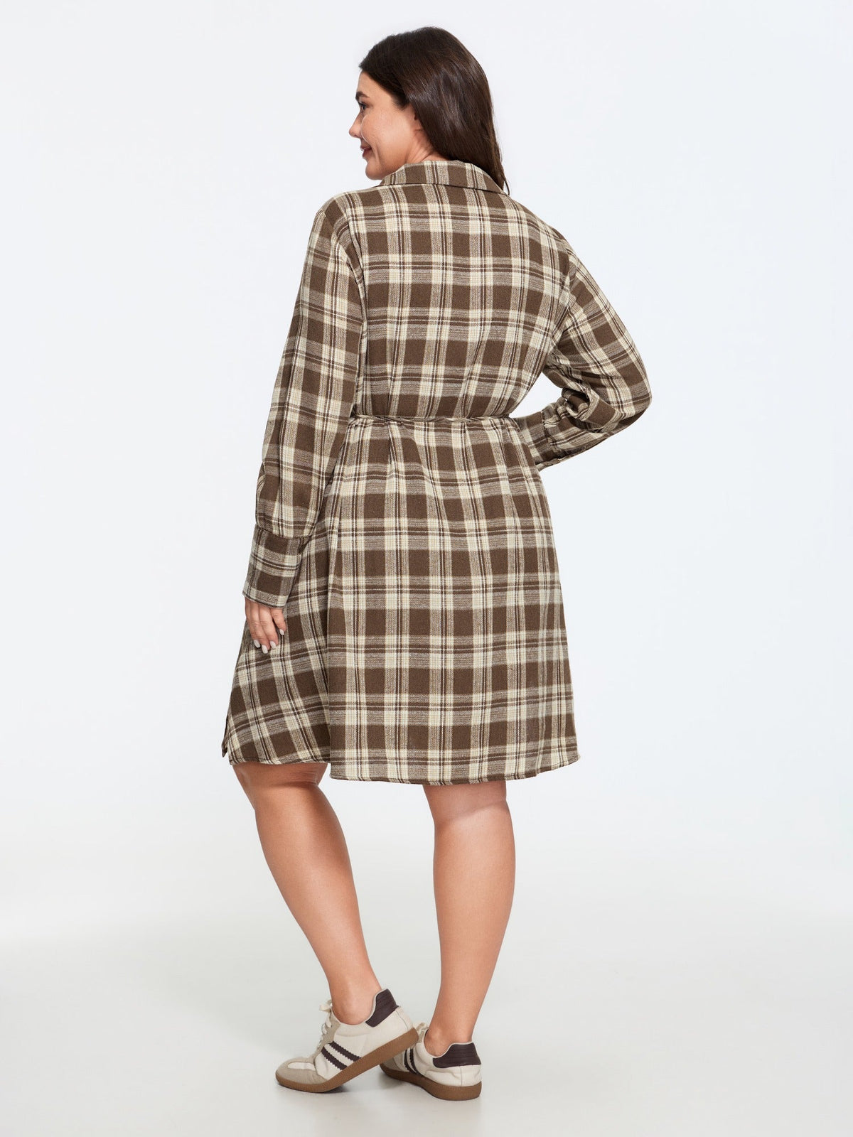 Plaid Belted Waist Button Front Mini Dress