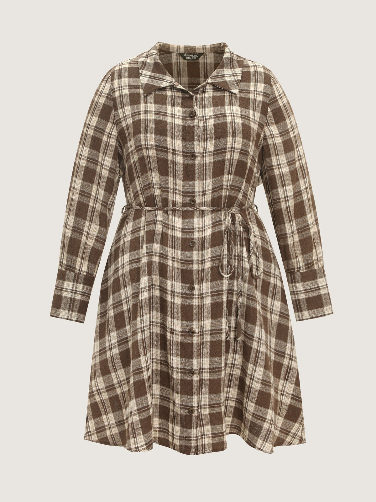 Plaid Belted Waist Button Front Mini Dress