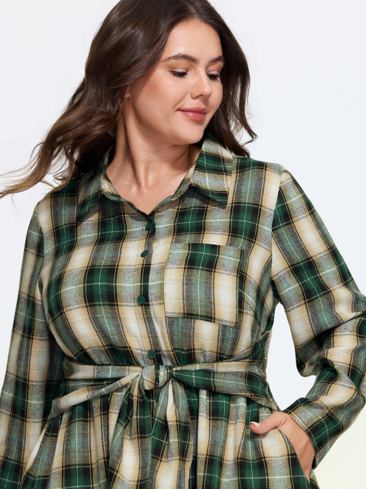 Plaid Button Down Belted Waist Mini Dress