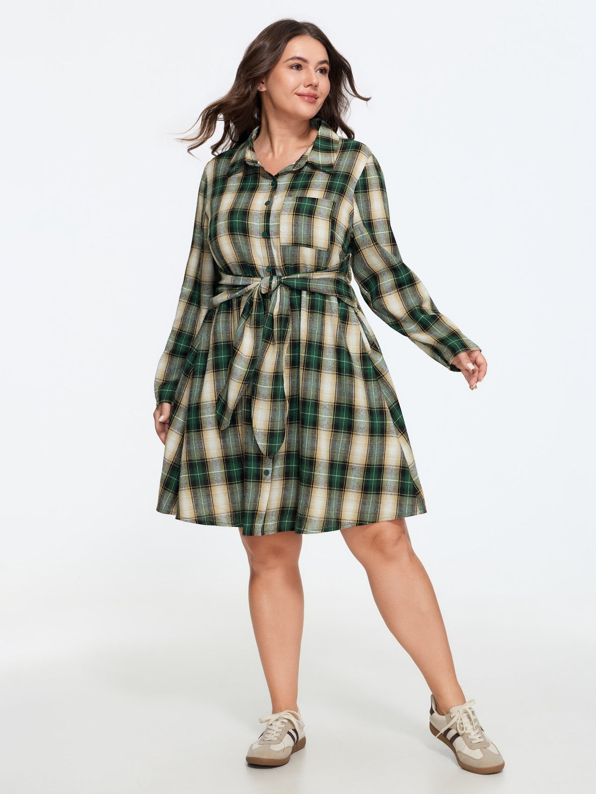 Plaid Button Down Belted Waist Mini Dress