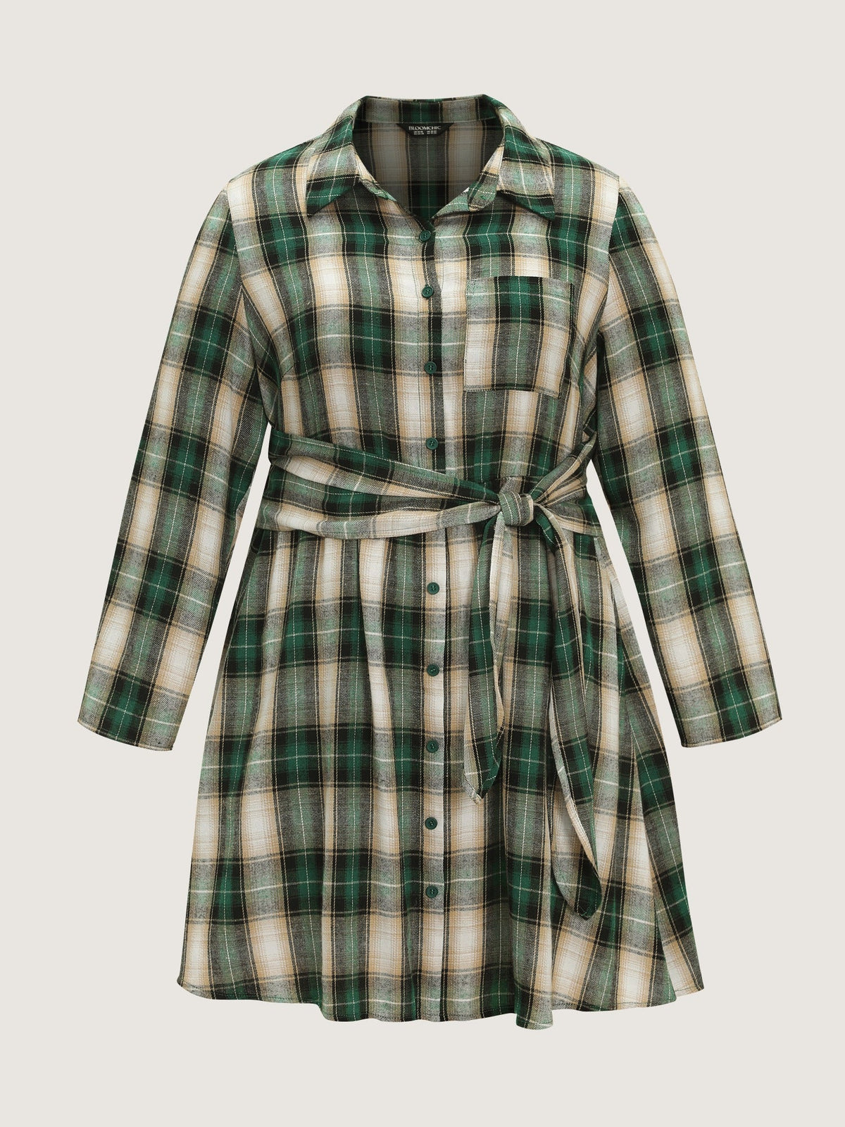 Plaid Button Down Belted Waist Mini Dress
