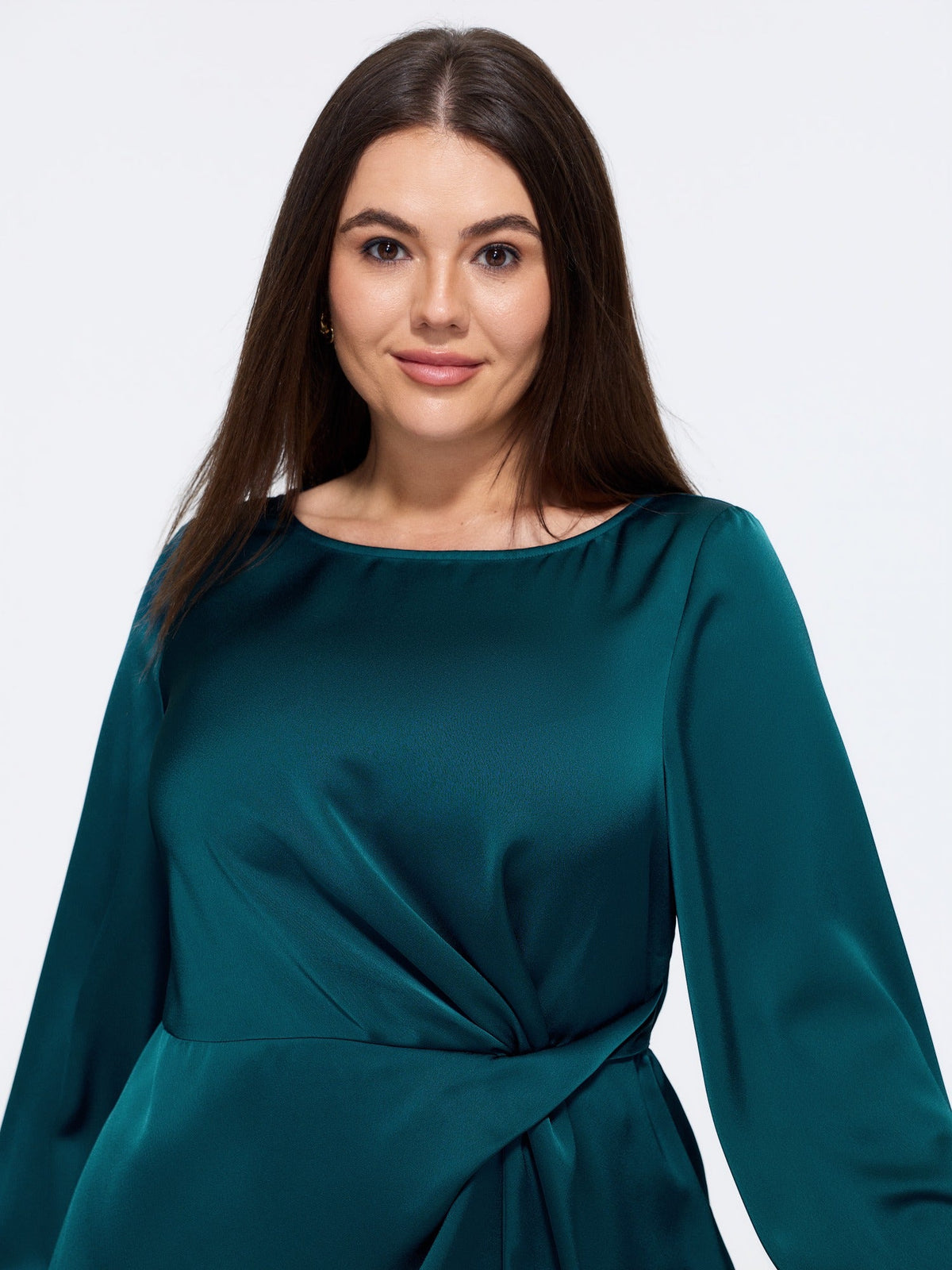 Satin Boat Neck Side Twist Waist Blouse