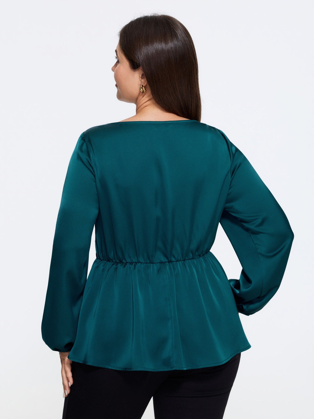 Satin Boat Neck Side Twist Waist Blouse