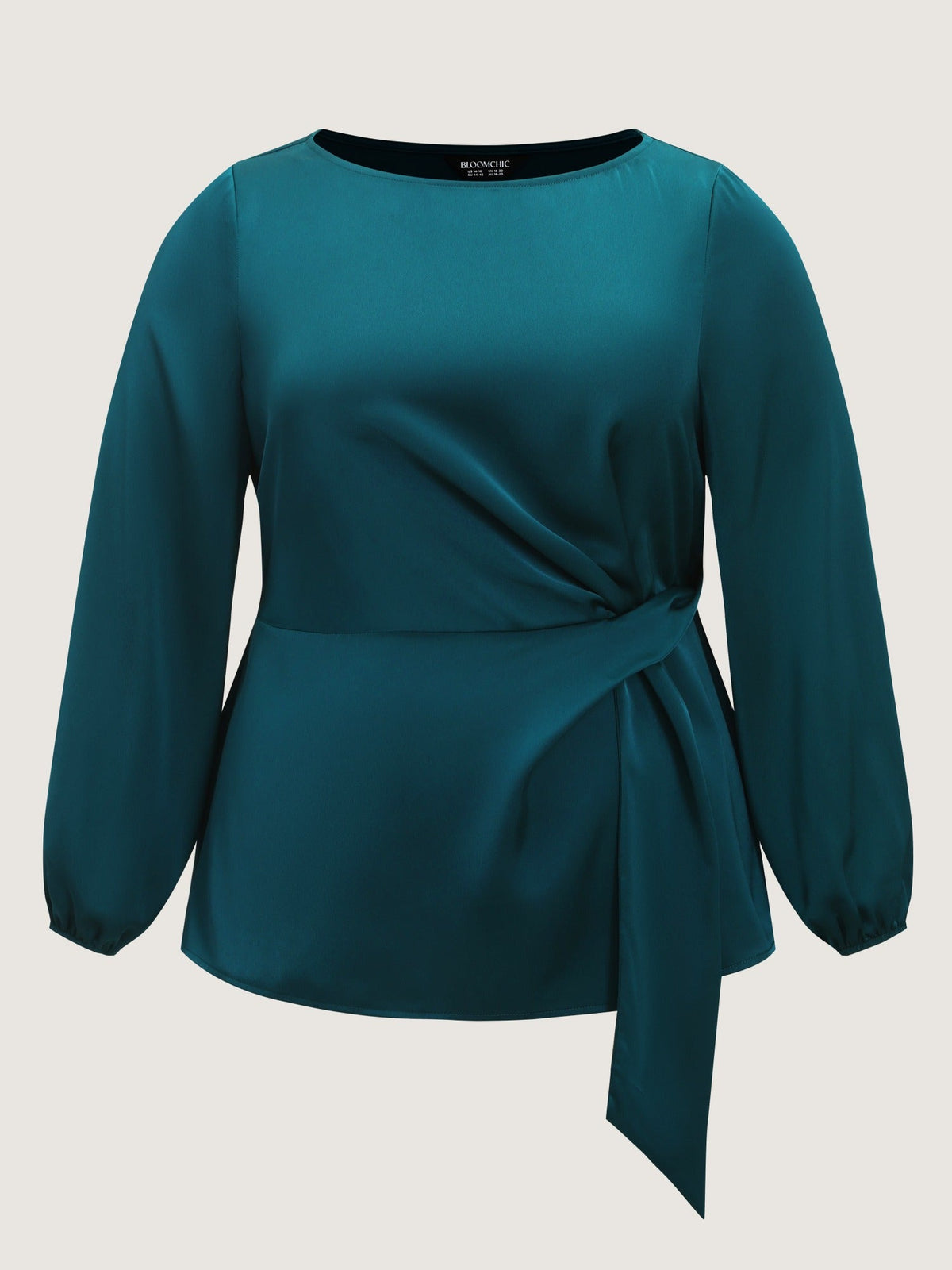 Satin Boat Neck Side Twist Waist Blouse