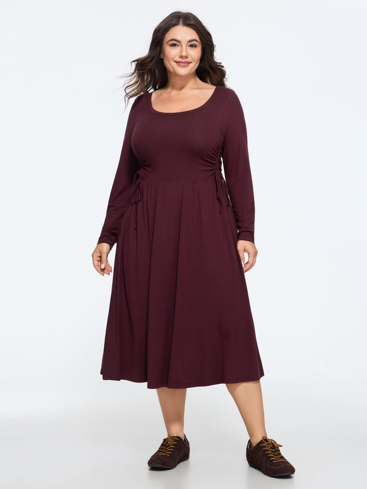 Supersoft U Neck Side Drawstring Midi Dress