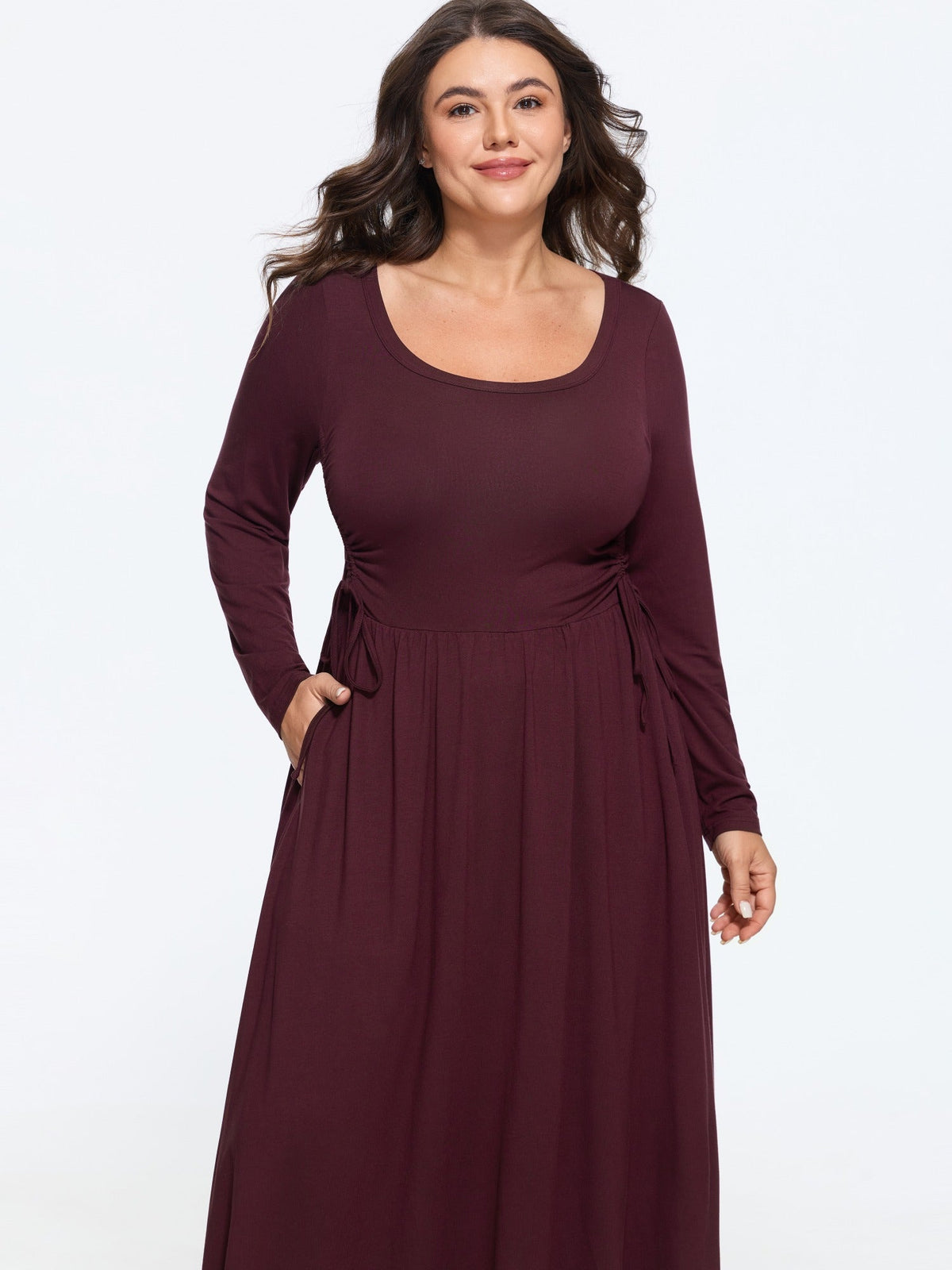 Supersoft U Neck Side Drawstring Midi Dress