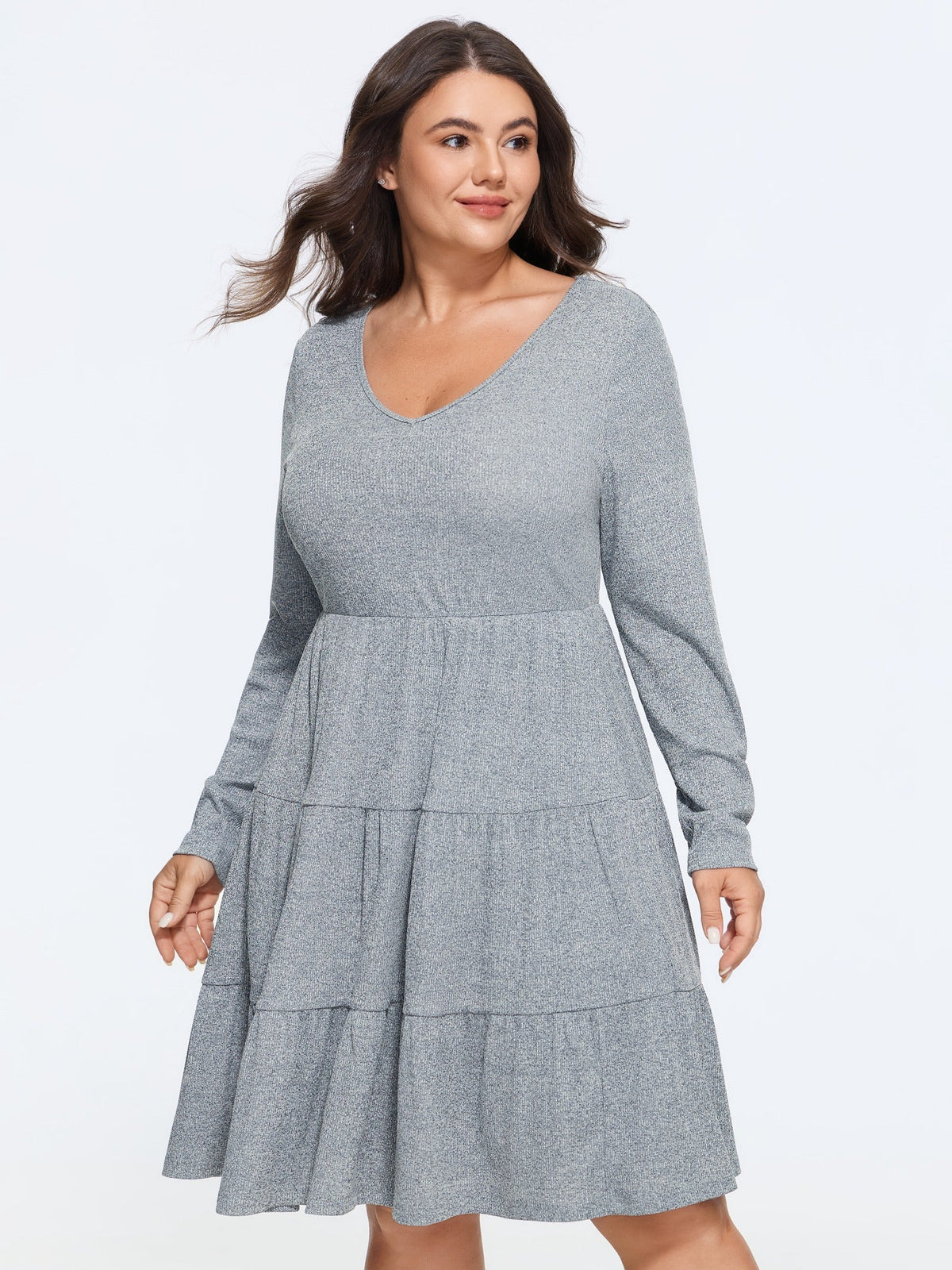 Supersoft Heather V Neck Tiered Mini Dress