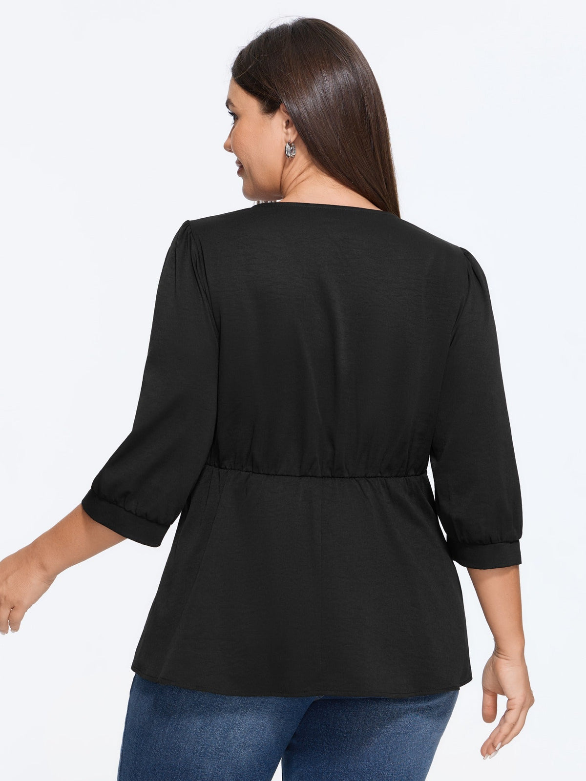 V Neck Gathered Detail Puff Sleeve Blouse
