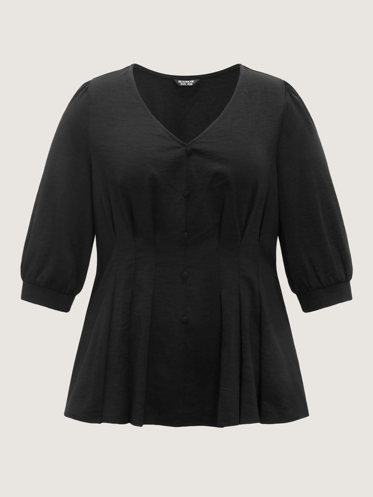 V Neck Gathered Detail Puff Sleeve Blouse