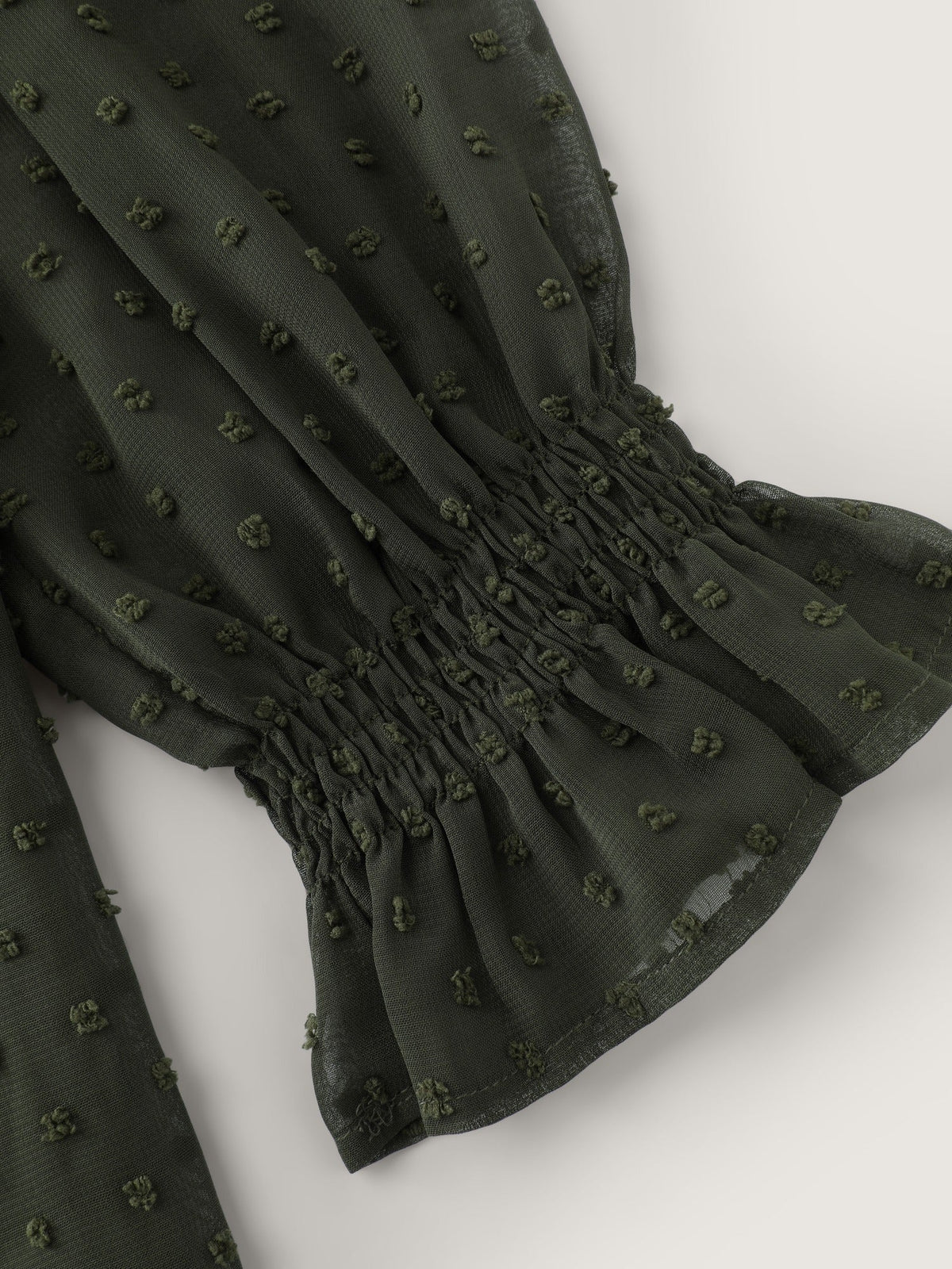 Textured Sheer Ruffle Shirred Neck Blouse