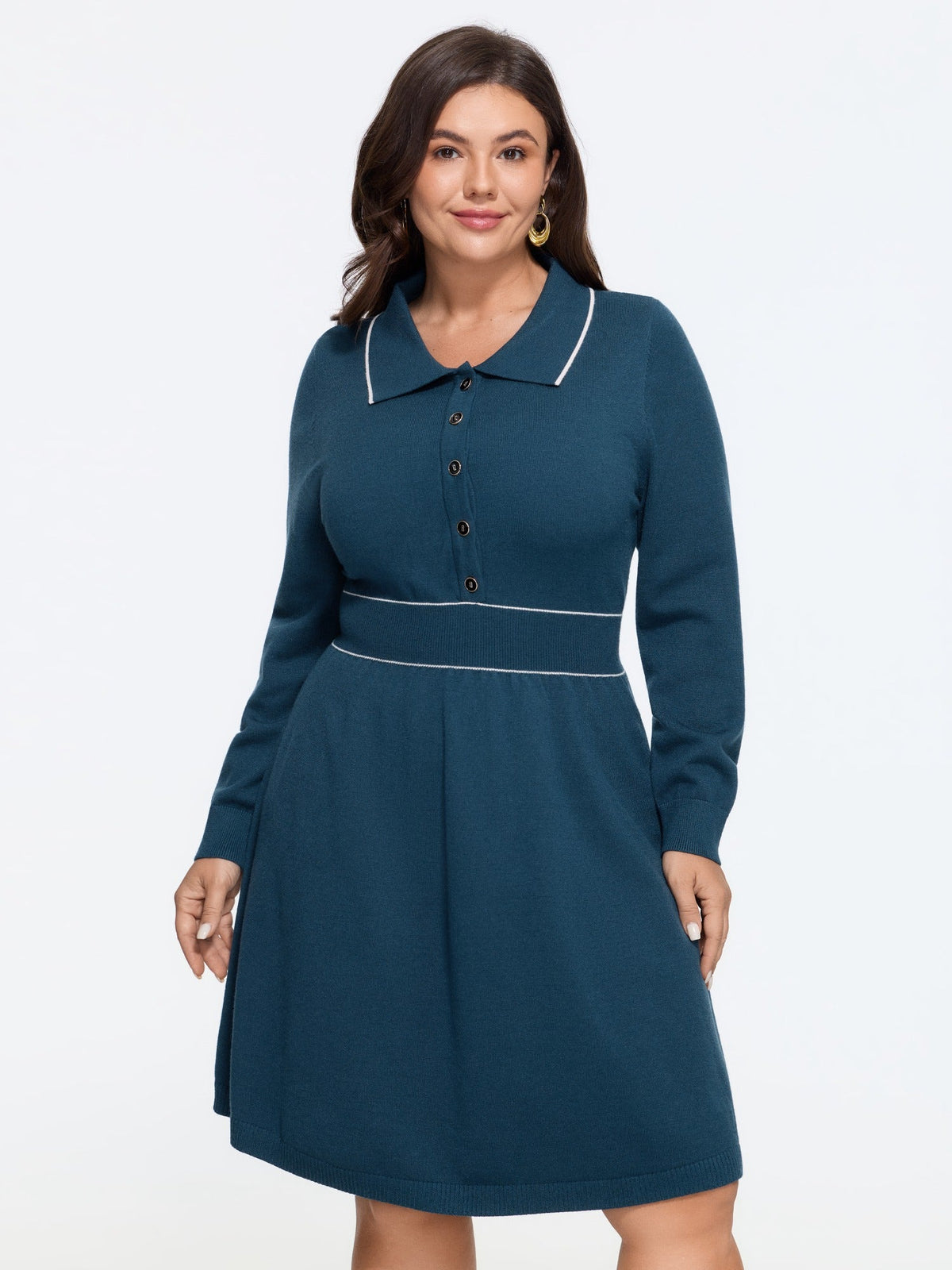 Supersoft Contrast Stitch Button Front Sweater Dress