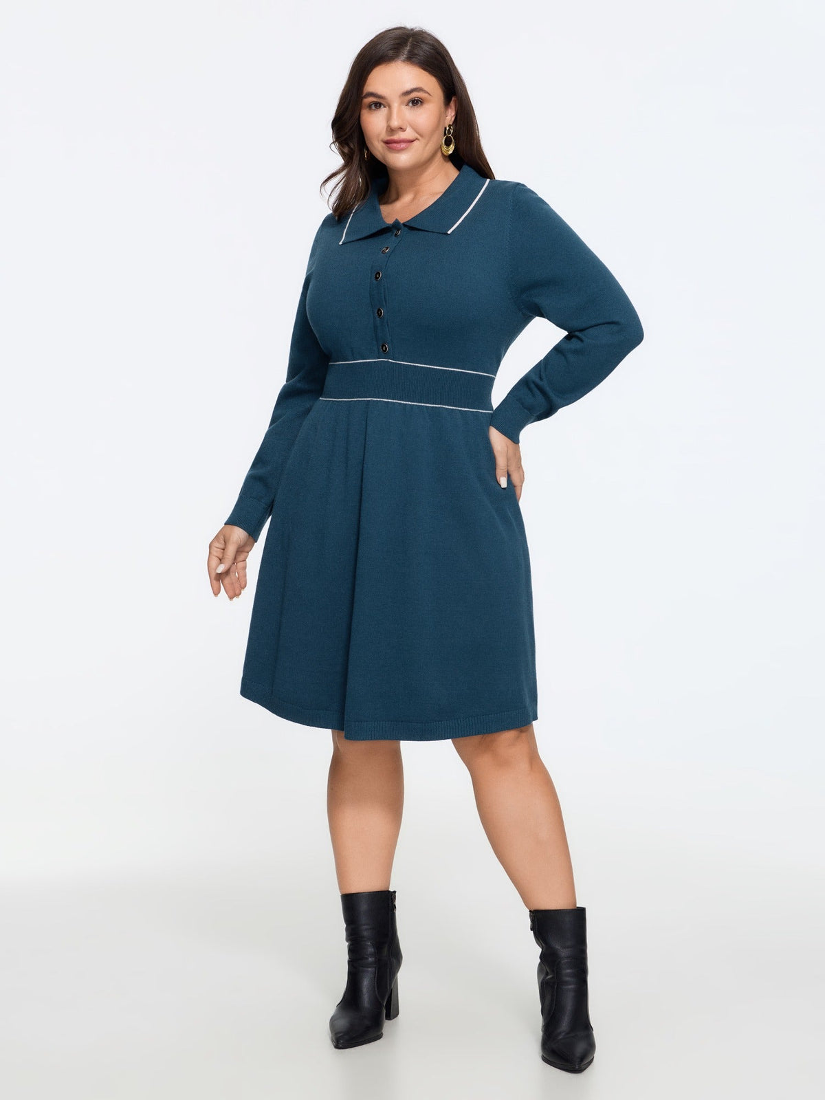 Supersoft Contrast Stitch Button Front Sweater Dress