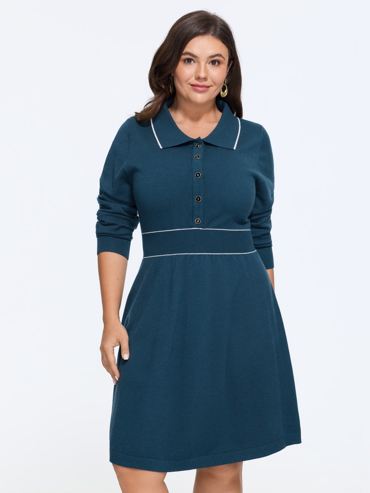 Supersoft Contrast Stitch Button Front Sweater Dress