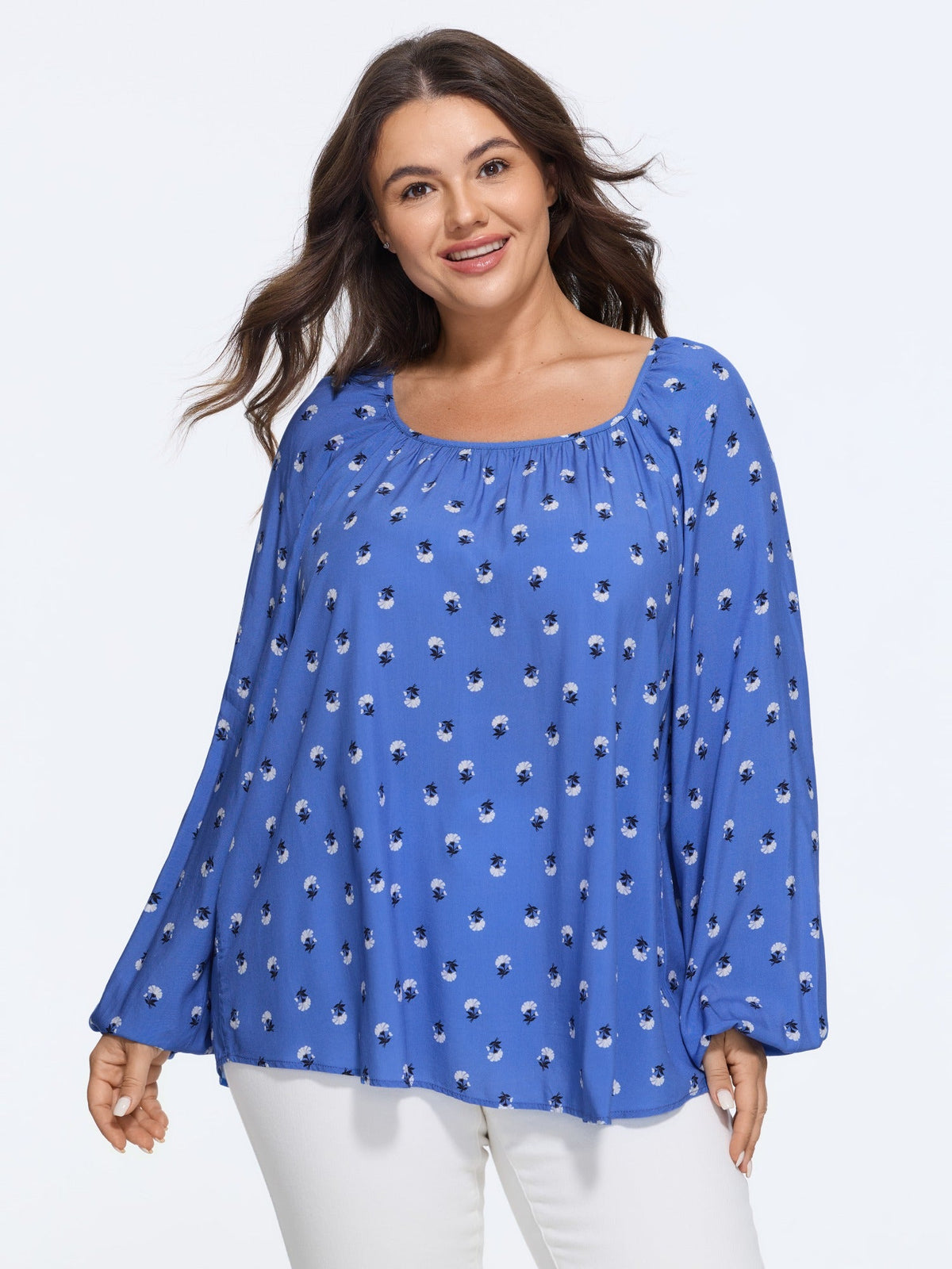 Supersoft Floral Print Lantern Sleeve Blouse