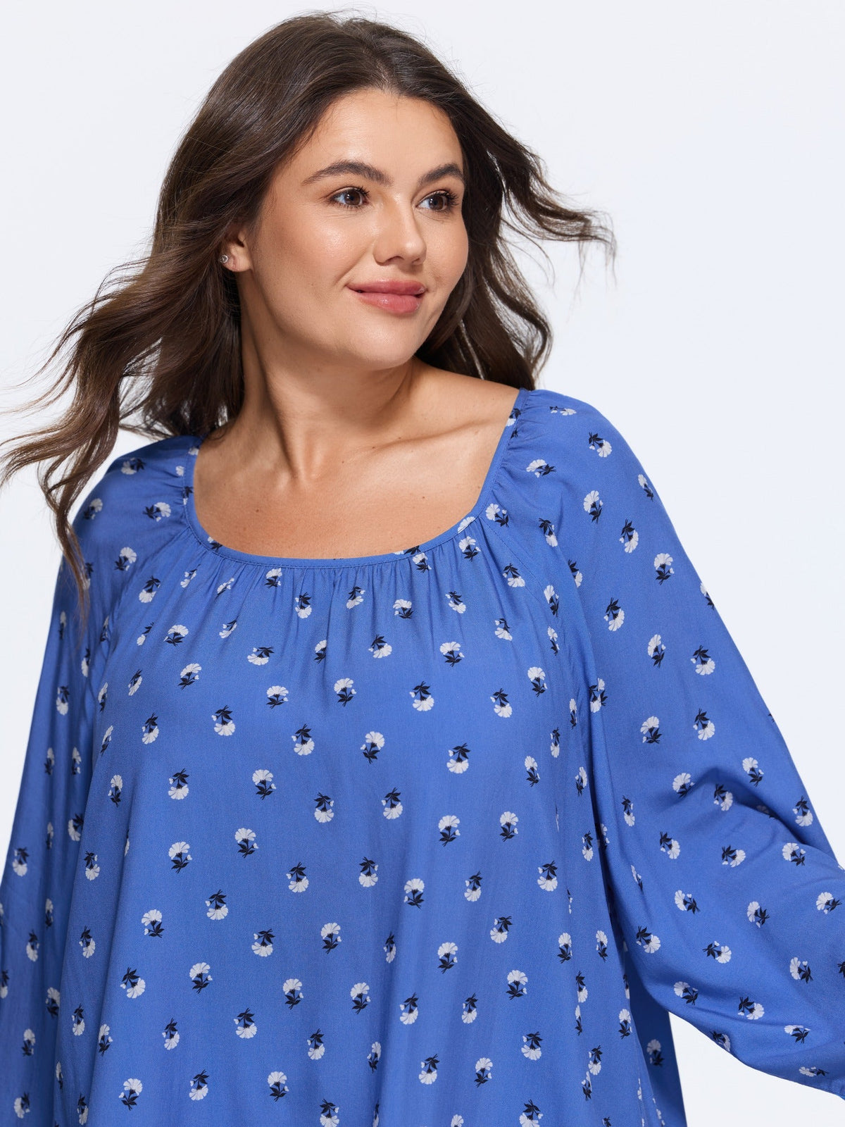 Supersoft Floral Print Lantern Sleeve Blouse