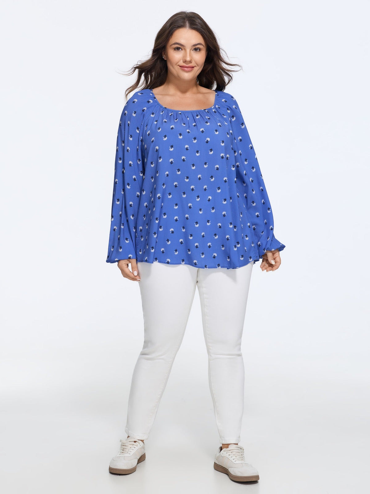 Supersoft Floral Print Lantern Sleeve Blouse